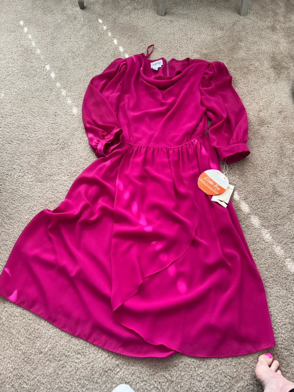Magenta Puff Sleeve Midi Dress